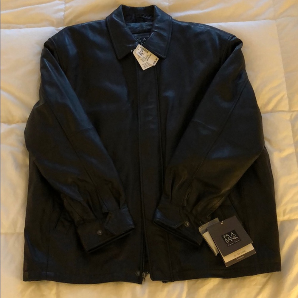 Mens NWT Jos A Bank black leather jacket sz Large